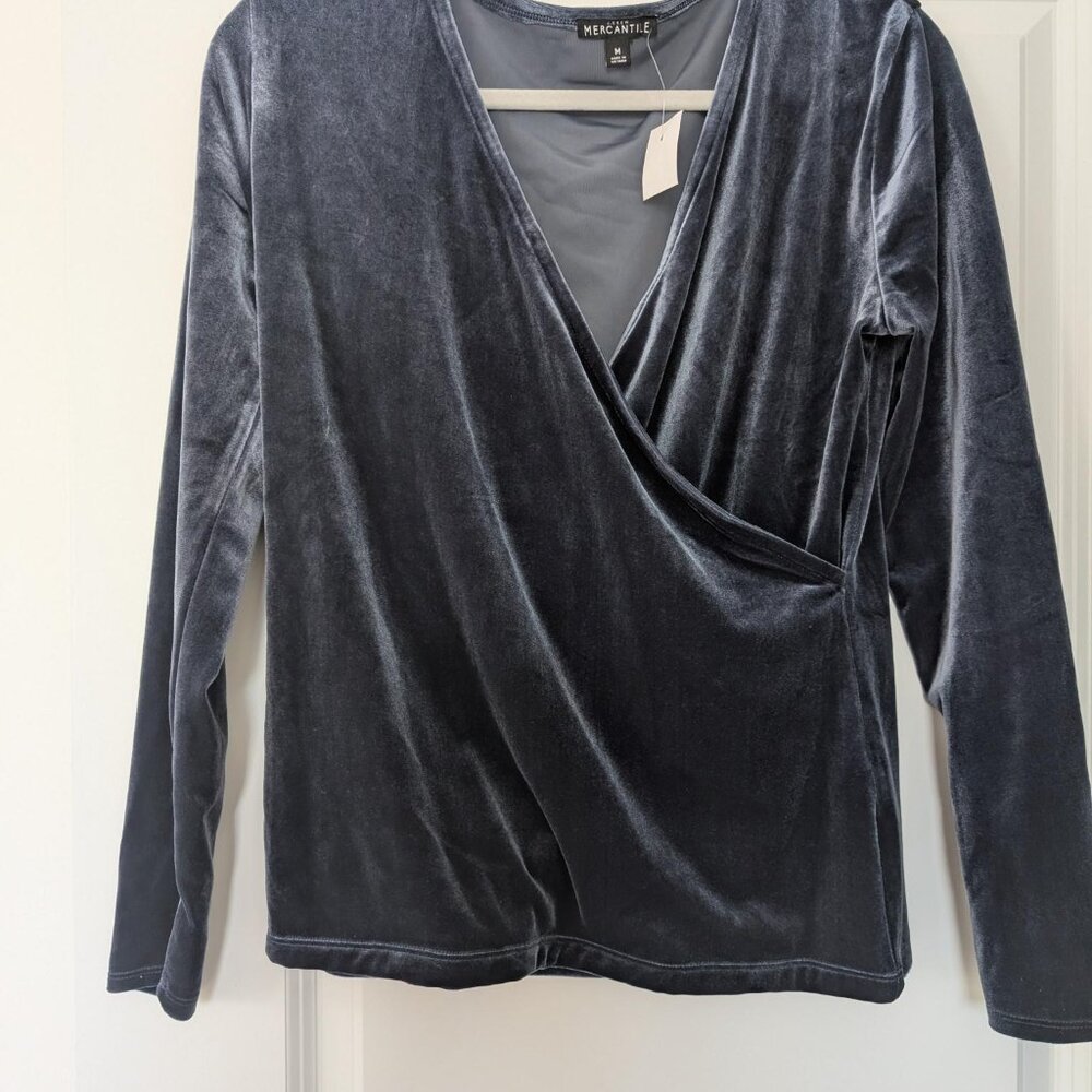 J Crew Midnight Blue Velvet Crossover Top Size M